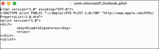 The resulting PLIST file created with the two commands in terminal.