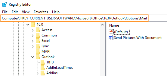 Navigating to the right location in the Registry Editor.