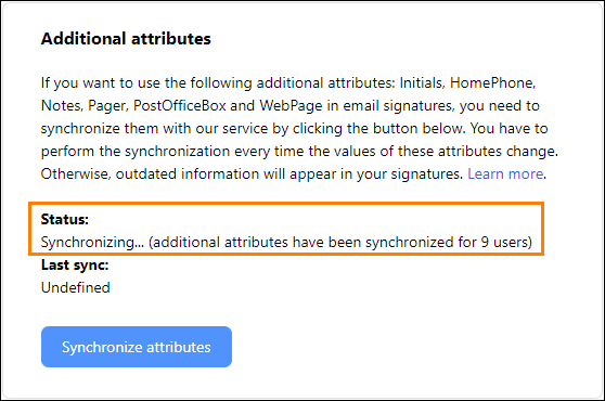 Synchronization of additional attributes in progress.