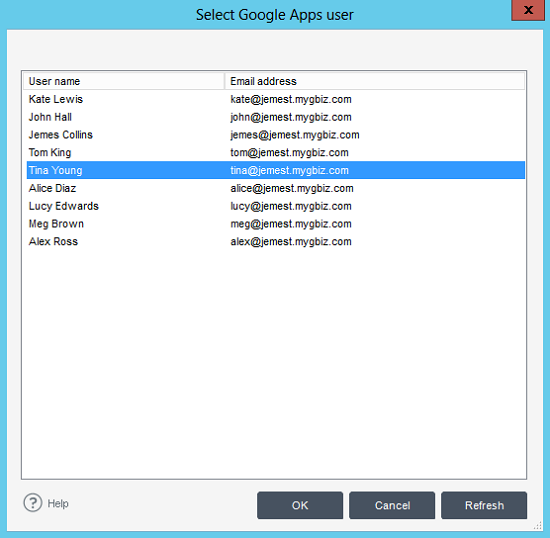 List of Google Apps users.