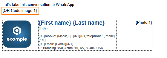 QR Code image placeholder in a sample signature.