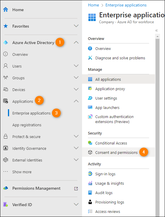 Accessing the Consent and permissions settings page.