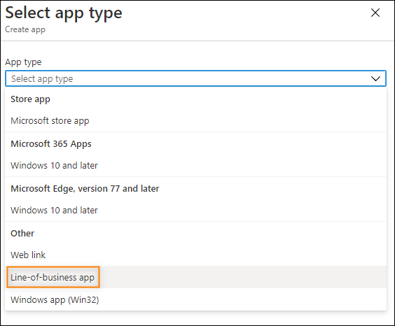 Selecting app type.