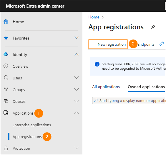 Starting a new app registration in Entra ID.