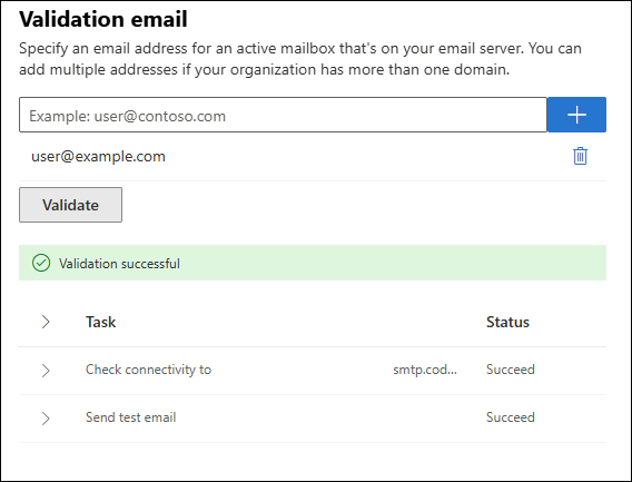 Successful validation message.