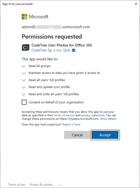 Granting the required permission to the application.