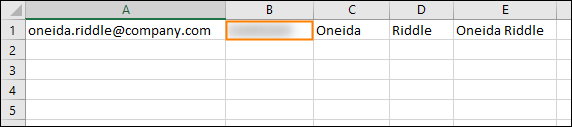 An example of a CSV file created in Excel containing the generated app password.