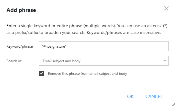 Keyword configuration options.