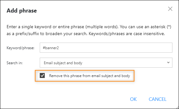 Select this checkbox if you want the program to remove the keyword from your email.