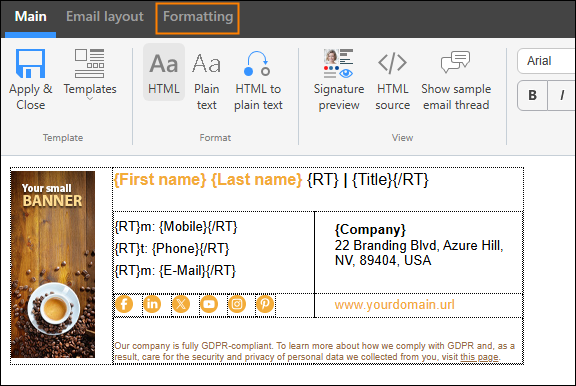 The Formatting tab in the template editor.
