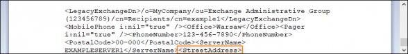 File ends abruptly with the opening <StreetAddress> tag ( the corrupted value and the closing tag are missing).