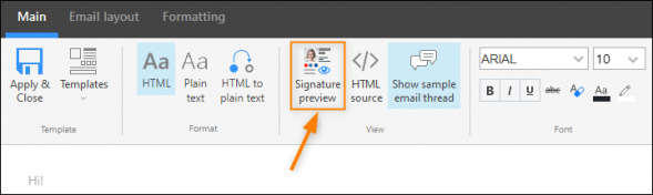 Previewing how your signature will look when it is added to an email.
