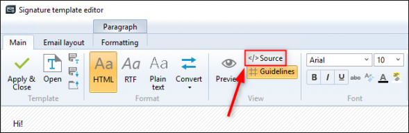How to open the source code view of a signature.