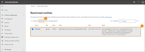 Choosing the entry with the user’s account you want to remove from the block list.
