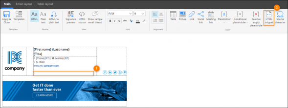 Deleting the original physical address data and opening the Insert HTML snippet window.