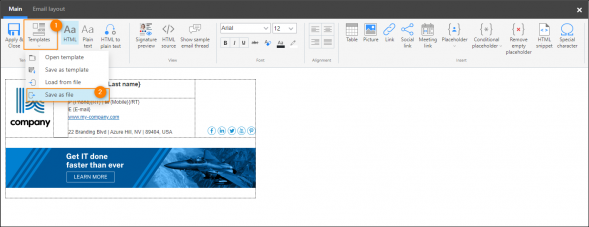 Saving signature template as a file in CodeTwo Email Signatures 365
