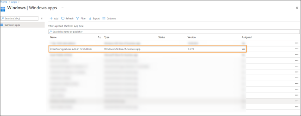 CodeTwo COM Add-in for Outlook displayed on the Windows apps list.