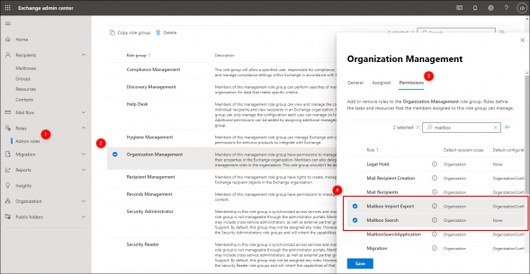 Adding new roles to the Organization Management role group.