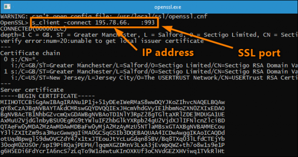 Connecting to an IMAP server from a Windows-based computer.