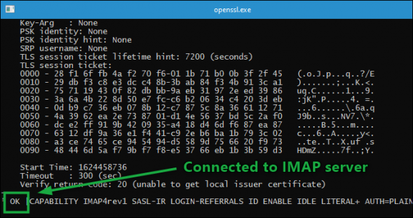 An IMAP connectivity test passed successfully.