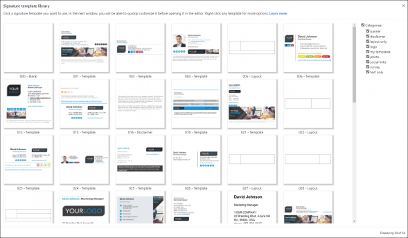 Browsing through the available signature templates.