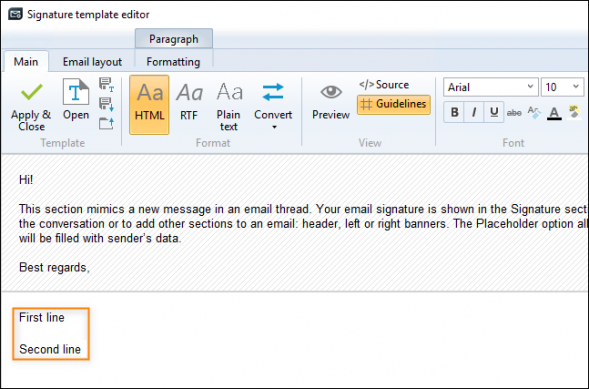 Two lines of text entered as separate paragraphs.