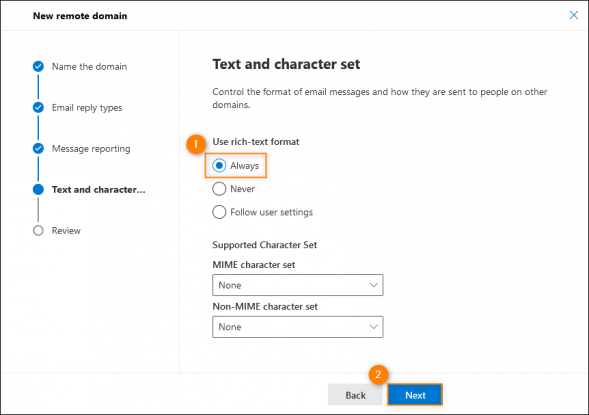 Enabling the sending of messages in the TNEF format to a newly added remote domain.