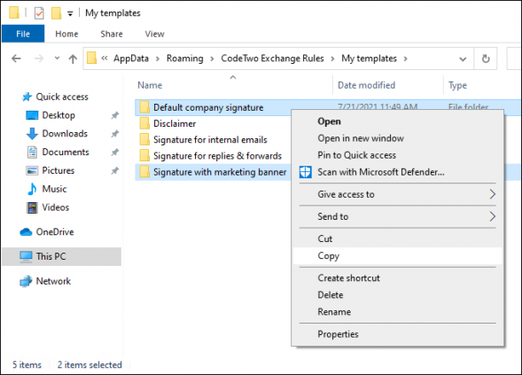 Copying template data.