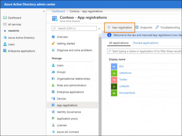840-1 New registration in Azure AD