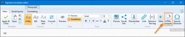 The HTML snippet button.