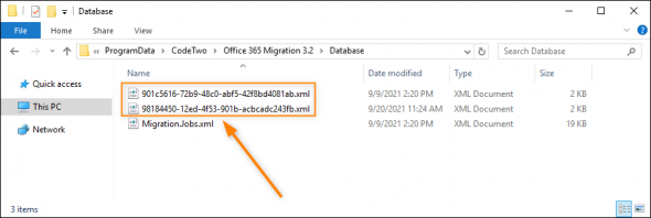 Sample XML job definition files in the Database folder.
