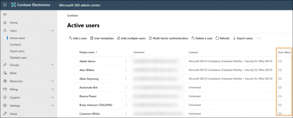 Verifying the directory synchronization status in Microsoft 365 admin center.
