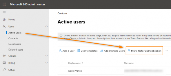 Accessing the MFA settings in the Microsoft 365 admin center.