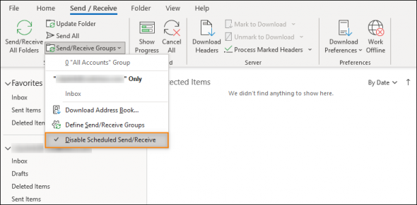 Disabling the automatic send/receive tasks in Outlook.