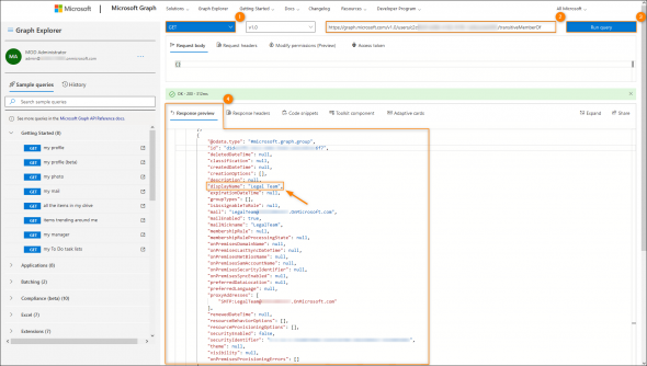 Defining the query to retrieve information on the groups the user belongs to from Microsoft Graph.