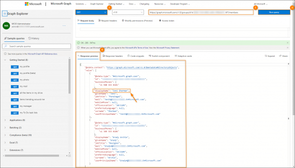 Defining the query to retrieve information on group members from Microsoft Graph.