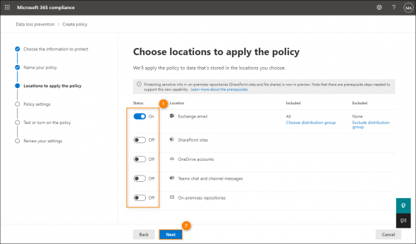 Defining the location to apply the policy.