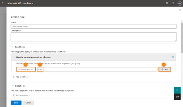 Defining the two conditions to whitelist emails with a server-side signature.