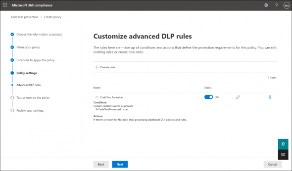 Overview of the correct rule configuration.
