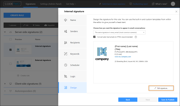 How to edit a signature in CodeTwo Email Signatures 365.