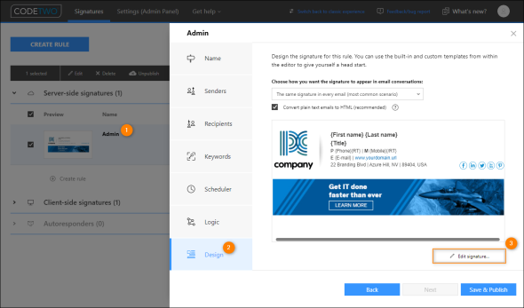 Opening a cloud (server-side) signature template for editing.
