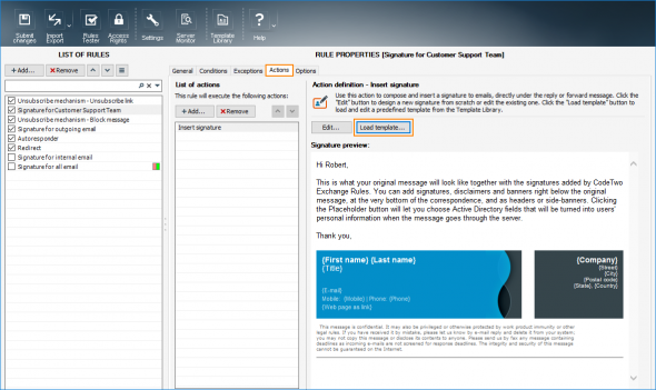 Accessing the built-in email signature editor.