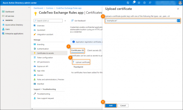 Assigning a certificate in Azure AD.