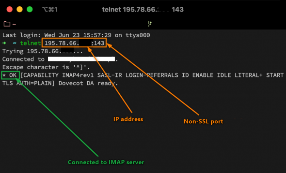 Establishing an insecure IMAP connection.