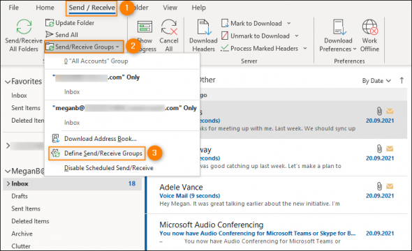 Accessing Send/Receive groups.