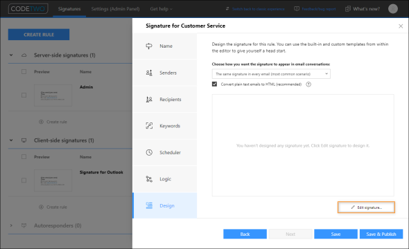 Opening the Signature template library.
