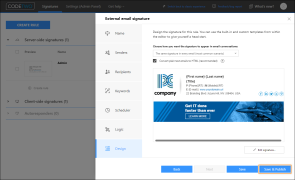 Applying changes in the signature management app.