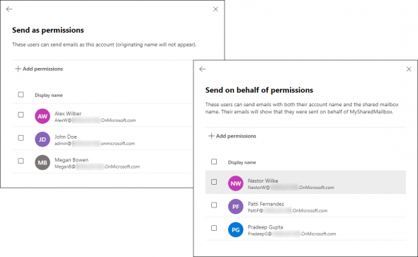 Shared mailbox permissions.