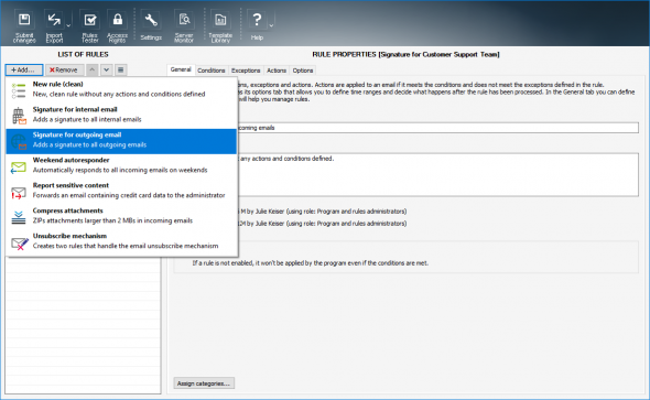 Creating a new signature rule in CodeTwo Exchange Rules