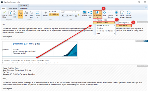 Adding a dynamic content attribute in the editor.